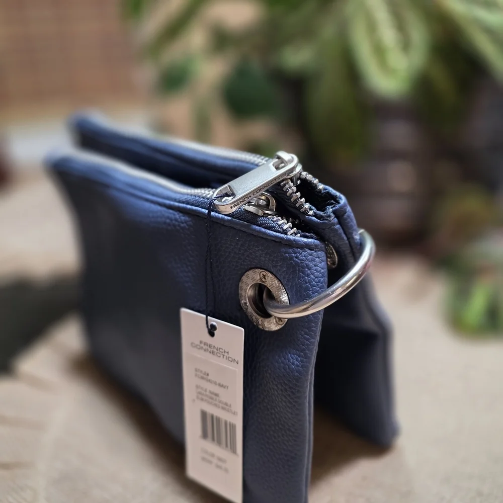 French Connection Navy Double Pouch Wristlet - Picture 3 of 4